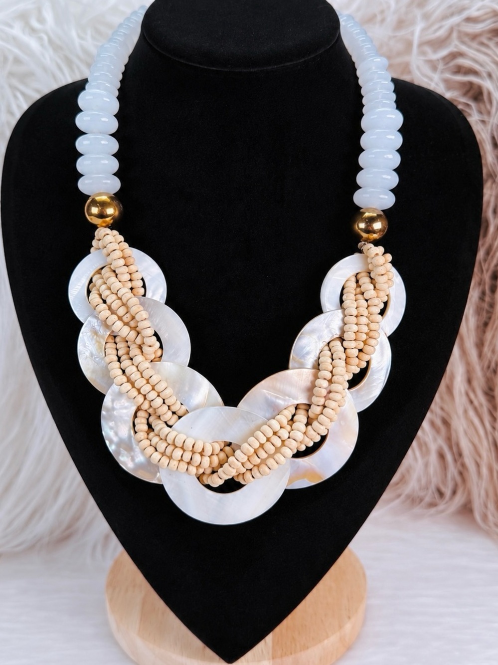 Vintage Beaded with Shell Accents Statement Necklace